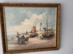 Klassiek Schilderij: katwijk aan zee Boten en Kerkje, Ges, Ophalen