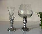 2 kristallen glazen met tin, Antiek en Kunst, Antiek | Glas en Kristal, Ophalen of Verzenden