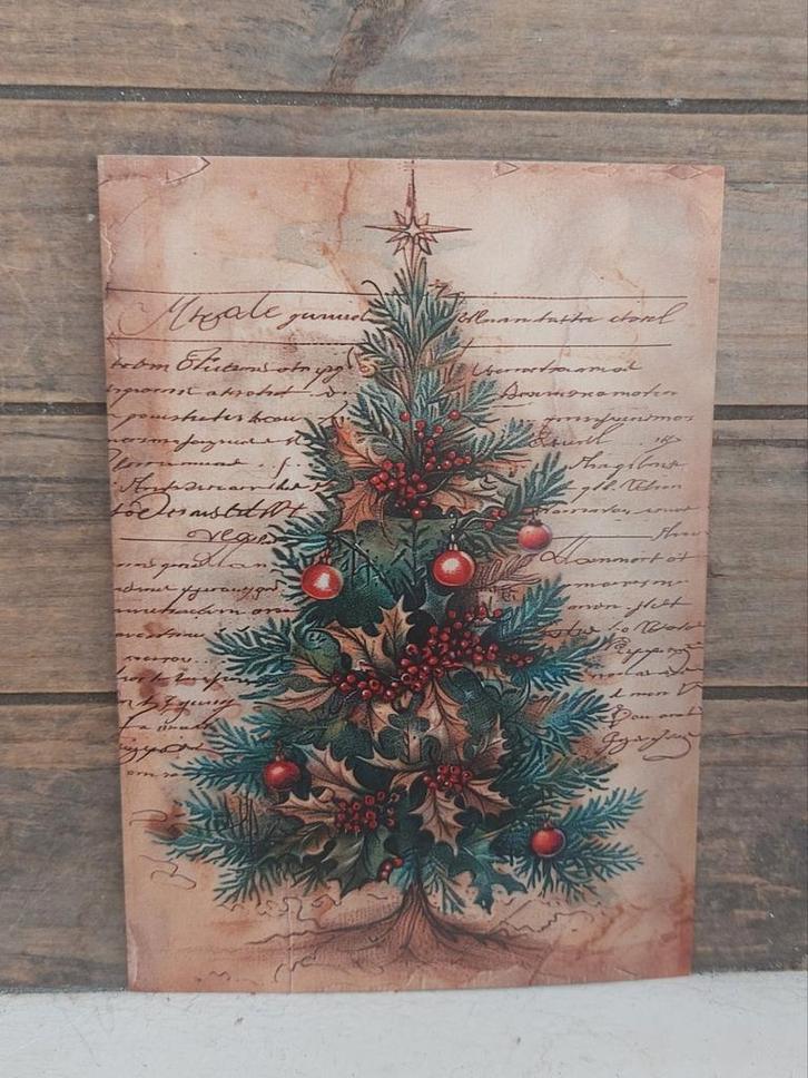 Vintage look kerst-kaart versierde kerstboom, Verzamelen, Ansichtkaarten | Themakaarten, Ongelopen, 1980 tot heden, Feest(dag)