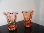 Art Deco Vazenset Boheems SKLO, peach/orange, Antiek en Kunst, Ophalen of Verzenden