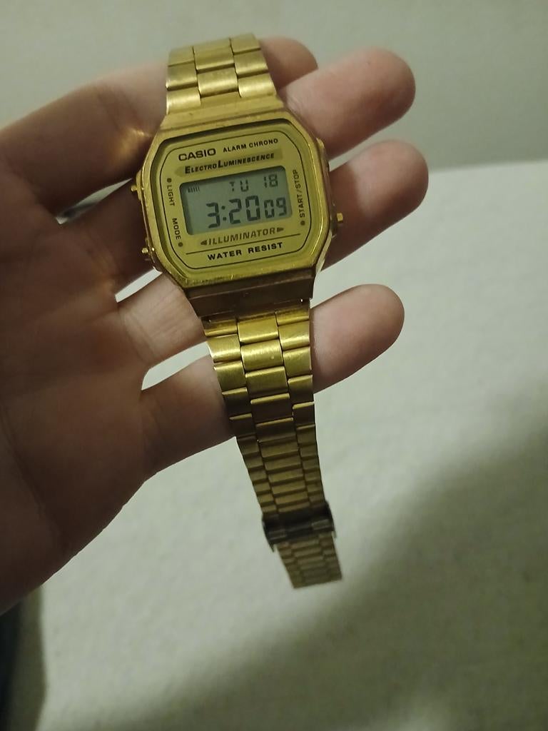 Gouden Casio Polshorloge, Sieraden, Tassen en Uiterlijk, Horloges | Heren, Gebruikt, Staal, Polshorloge, Ophalen of Verzenden