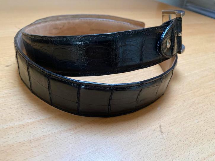 Zwarte italiaanse riem croco  krokodil ceintuur 101 cm, Kleding | Heren, Riemen en Ceinturen, Zo goed als nieuw, Riem of Ceintuur