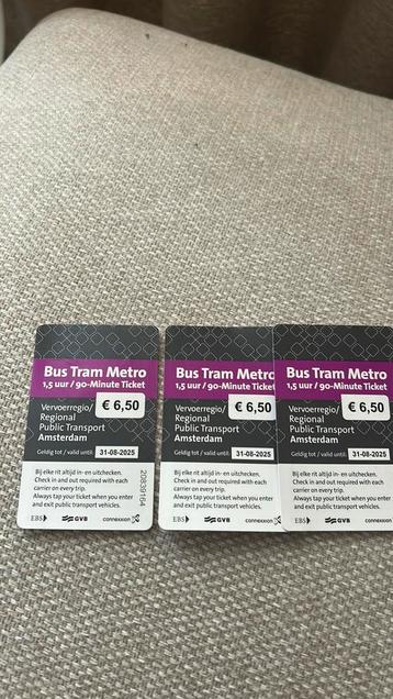 Bus tram en metro ticket 1,5 uur gvb/connexxion beschikbaar voor biedingen