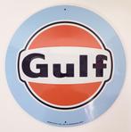 Gulf benzinepomp rond relief reclamebord van metaal wandbord, Reclamebord, Info@deconoord.nl, Deco Noord, Nieuw