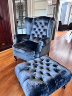 Velours fauteuil met hocker, nog in zeer goede staat!, Eenpersoons, 75 tot 100 cm, Ophalen of Verzenden, Zo goed als nieuw