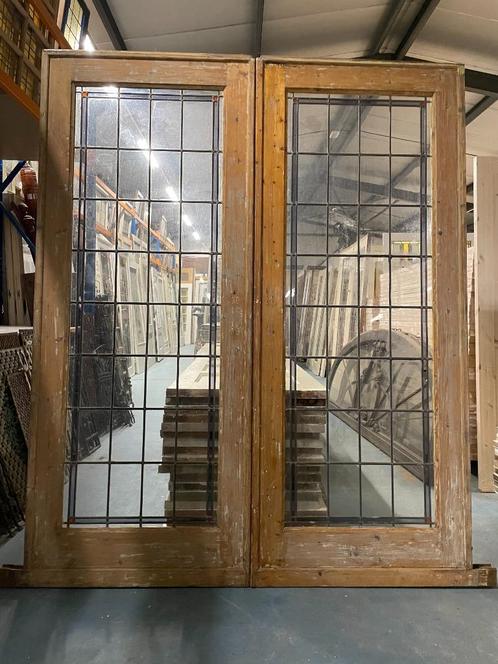 Set schuif / en-suite deuren met glas in lood 213x165cm., Antiek en Kunst, Curiosa en Brocante, Ophalen of Verzenden