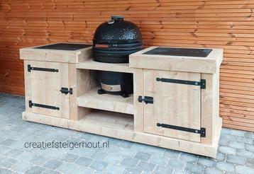 Steigerhouten buitenkeuken egg kamado overkapping wielen bbq beschikbaar voor biedingen