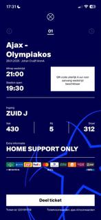 1 ticket ajax-olympiakos, Tickets en Kaartjes, Evenementen en Festivals, Eén persoon