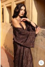 Wrap kimono/ maxi dress in brown silk, Bruin, Verzenden, Veena, Maat 42/44 (L)