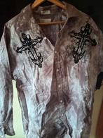 Denimwash Blouse met Zwarte Suede Print, Kleding | Heren, Overhemden, Ophalen of Verzenden