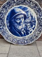 Vintage Wandbord Visser Blauw-Wit, Ophalen of Verzenden