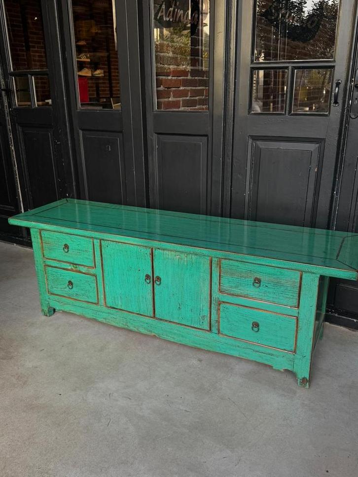 Chinees Dressoir Hoogglans Groen - Zeer Goede Staat, Huis en Inrichting, Kasten | Dressoirs, Zo goed als nieuw, 150 tot 200 cm