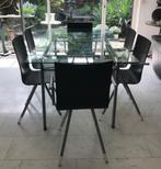 Glazen tafel (hardglas) met  fauteuilles & stoelen, 50 tot 100 cm, 100 tot 150 cm, Modern, Rechthoekig