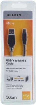 Belkin USB Mini B naar 2x USB-A Y-kabel - USB2.0 50cm (Nieuw, Computers en Software, Nieuw, Ophalen