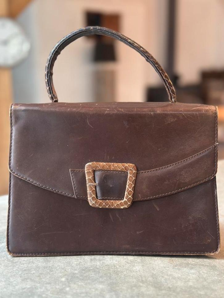 Vintage Blok van Heijst handtas 1950-1965, Sieraden, Tassen en Uiterlijk, Tassen | Damestassen, Zo goed als nieuw, Handtas, Bruin