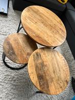 Houten Salontafel Set - Driedelig, Huis en Inrichting, Tafels | Salontafels, Ophalen, 50 tot 100 cm, Rond, Zo goed als nieuw