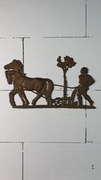 Antiek messing wandplaat, boer, paarden en ploeg. 7A11, Ophalen of Verzenden