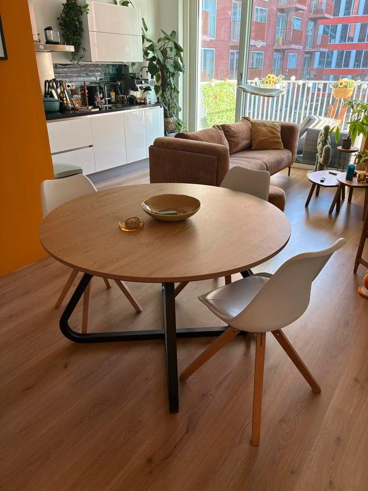 Brigitte ronde eettafel - naturel/zwart - 120 cm, Huis en Inrichting, Tafels | Eettafels, Gebruikt, 100 tot 150 cm, Vier personen