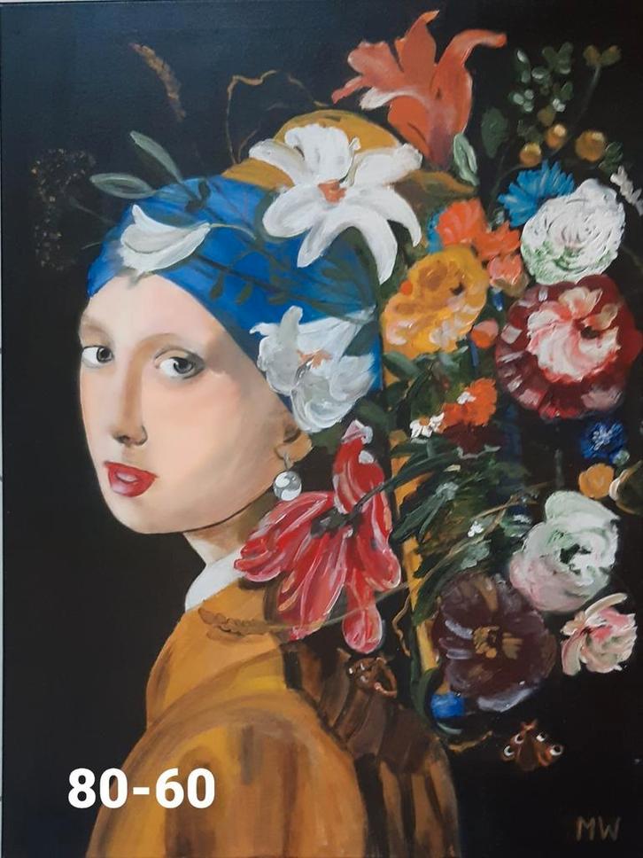 Meisje met de parel 80-60cm Bieden vanaf €25, Antiek en Kunst, Kunst | Schilderijen | Modern, Ophalen of Verzenden