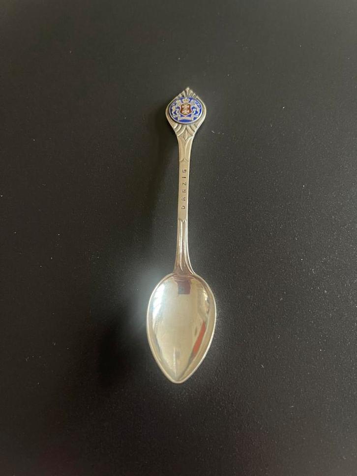 Oud geëmailleerd ~gemerkt zilveren Danzig lepel met wapen, Antiek en Kunst, Antiek | Bestek, Ophalen of Verzenden