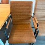 3 Industriële Eetkamerstoelen - Bruin Leer, Huis en Inrichting, Stoelen, Ophalen, Gebruikt, Metaal, Drie