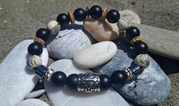 Nieuwe 10mm herenarmband van Onyx & Hematiet beschikbaar voor biedingen