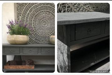 Grote robuuste (tuin) sidetable 240 moet opnieuw in de verf beschikbaar voor biedingen