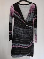 Ned dames jurk zwart / lila grijs met diepe v-hals, Maat 42/44 (L), Ophalen of Verzenden, Zo goed als nieuw, NED