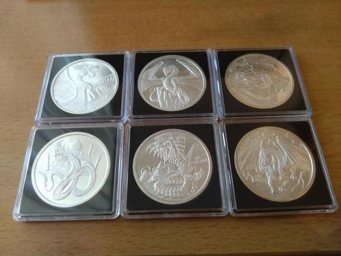 6 x 1 oz zilver - World of Dragons - complete set, Postzegels en Munten, Edelmetalen en Baren, Zilver, Ophalen