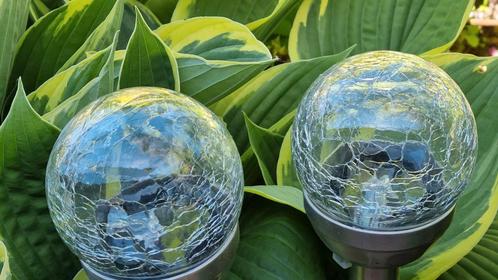 Solar LED lampen tuinlampen wit/kleur licht, Tuin en Terras, Buitenverlichting, Zo goed als nieuw, Overige typen, Glas, Minder dan 50 watt