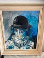 Clown Schilderij Acryl - Expressief Blauw Palet, Antiek en Kunst, Ophalen of Verzenden