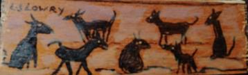 L.S lowry  "" dogs "" marker on wood 6 x18 cm