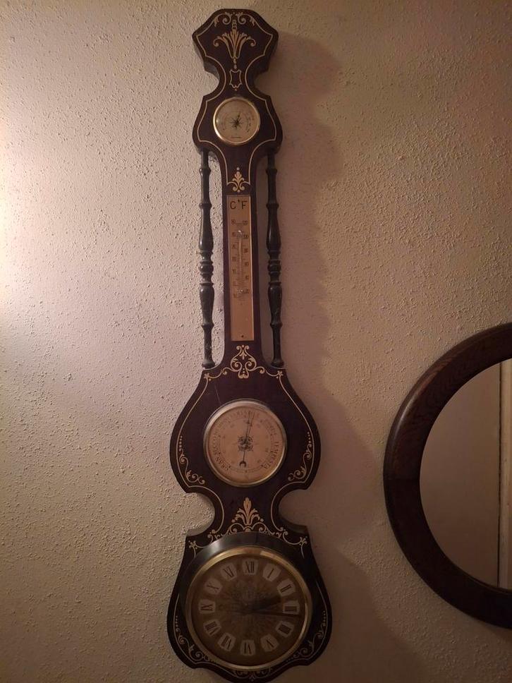 Antieke Barometer, Thermometer & Klok, Antiek en Kunst, Antiek | Klokken, Ophalen of Verzenden