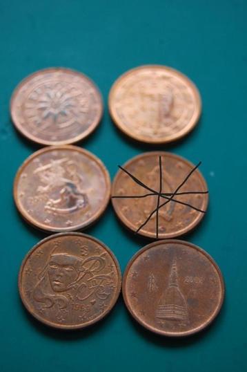 5X EUROMUNTEN van 2 cent  beschikbaar voor biedingen