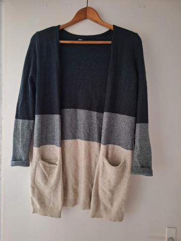 Groen/grijs/ecru streepvest met zakken Only maat M beschikbaar voor biedingen