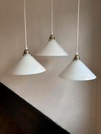 Set 3 vintage melkglas driehoek glazen opaline hanglamp wit, Ophalen of Verzenden, Nieuw, Glas, Minder dan 50 cm