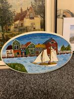 Schilderijtje op ovaal houten wandbord, Antiek en Kunst, Ophalen of Verzenden