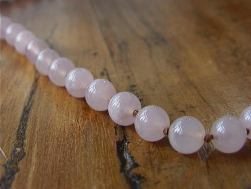Rozenkwarts ketting met zilveren strikslotje, antiek, Sieraden, Tassen en Uiterlijk, Antieke sieraden, Ketting, Zilver, Met edelsteen