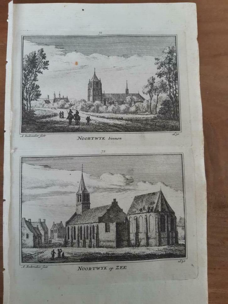 71,72/Noortwyk en Noortwyk op Zee; gravure 18de eeuw, Antiek en Kunst, Kunst | Etsen en Gravures, Ophalen of Verzenden