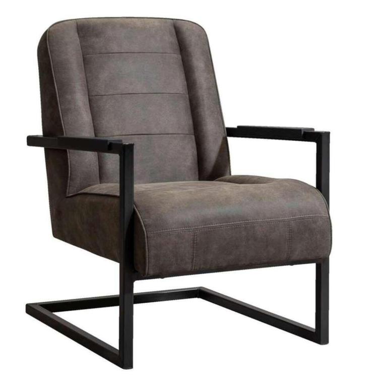 Stoere fauteuil grijs – Morris van Leen Bakker (2x), Huis en Inrichting, Fauteuils, Zo goed als nieuw, Metaal, Stof, 50 tot 75 cm