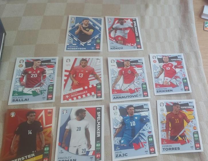 10 voetbal plaatjes EK 2024 oa Eriksen Koman Zajc Kokcu Sall, Hobby en Vrije tijd, Stickers en Plaatjes, Nieuw, Meerdere plaatjes