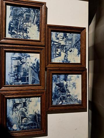 Mosa tegels Delfts Blauw beschilderd Houten Lijst (5 stuks) beschikbaar voor biedingen