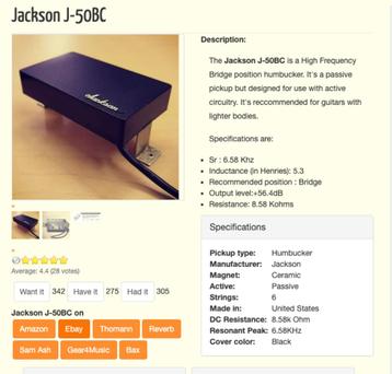 Gezocht: Jackson pu's pickups elementen J-200 (2x) en J-50BC beschikbaar voor biedingen
