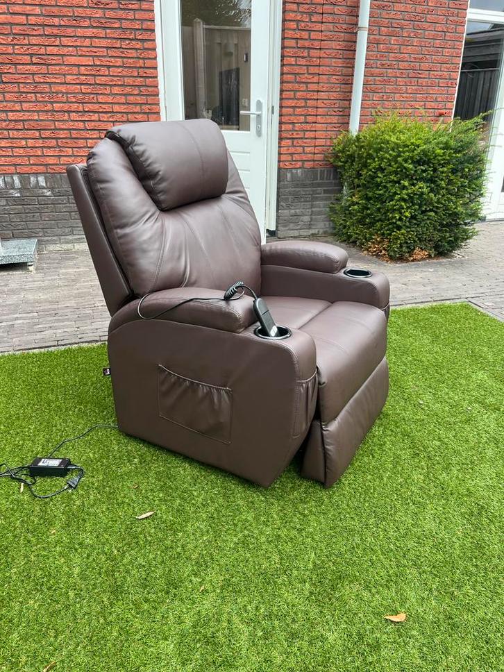 Gloednieuwe Elektrische Relaxstoel - Luxe Bruin Leder, Huis en Inrichting, Fauteuils, Nieuw, Leer, 75 tot 100 cm, Ophalen of Verzenden