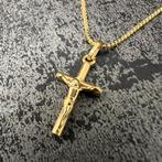 14k gouden ketting met kruis hanger Venetiaanse schakel, Ophalen of Verzenden, Zo goed als nieuw, Goud