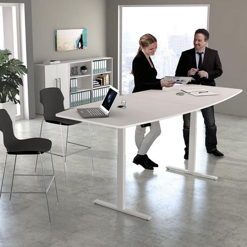Zit sta vergadertafel Teamwork wit 250x105cm - Elektrisch, Huis en Inrichting, Bureaus, Nieuw, Stabureau, Elektrisch, In hoogte verstelbaar