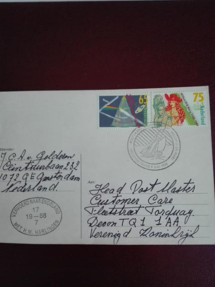 Speciale kaart postvaart H.M Harlingen 1988., Postzegels en Munten, Postzegels | Nederland, Gestempeld, Na 1940, Ophalen of Verzenden