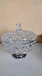 Vintage glazen bonbonschaaltje op voet met deksel, Ophalen of Verzenden