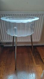 Vintage Kunststof Tafeltje, Minder dan 55 cm, Gebruikt, Metaal of Aluminium, Rond