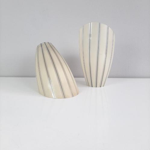 Jaren 60/70 lampenkap gestreept, Huis en Inrichting, Lampen | Lampenkappen, Gebruikt, Minder dan 25 cm, Rond, Beige, Zwart, Verzenden